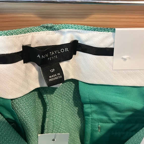 NWT Ann Taylor 12 petite green textured cropped slacks - Picture 4 of 8